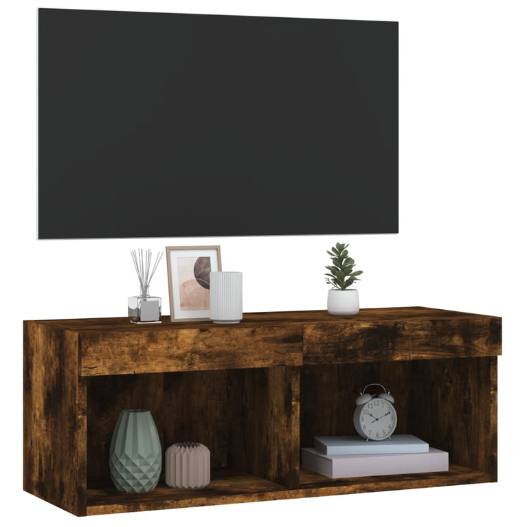 Tv-meubel met LED-verlichting 80x30x30 cm gerookt eikenkleurig