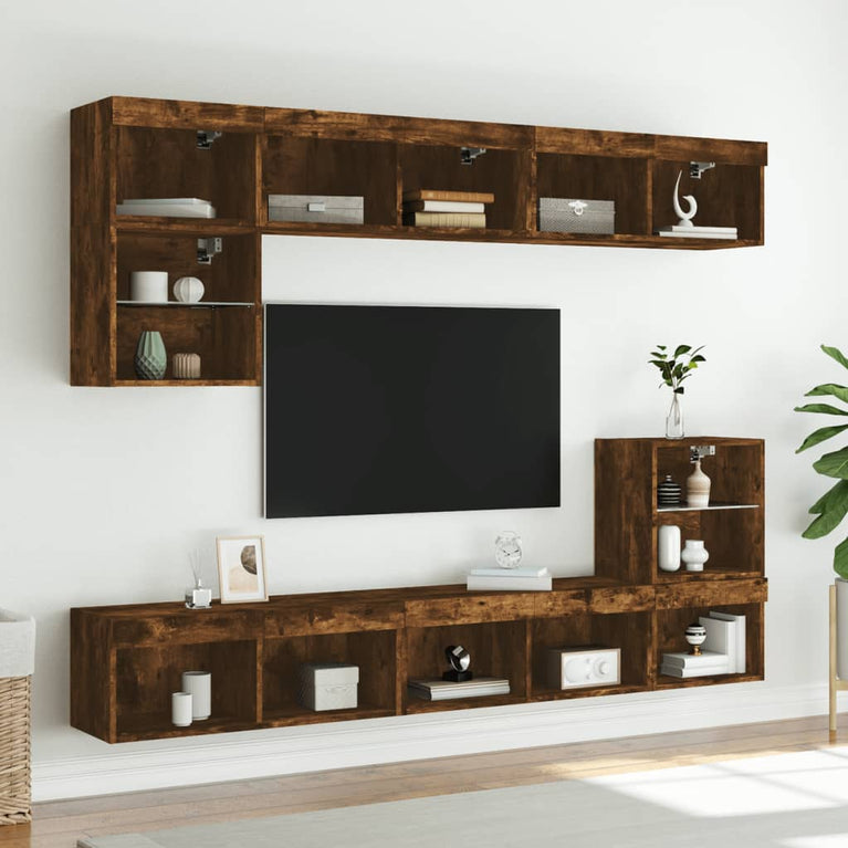 Tv-meubels met LED-verlichting 2 st 80x30x30 cm gerookt eiken