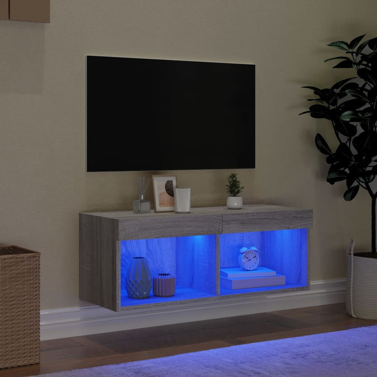 Tv-meubel met LED-verlichting 80x30x30 cm grijs sonoma eiken