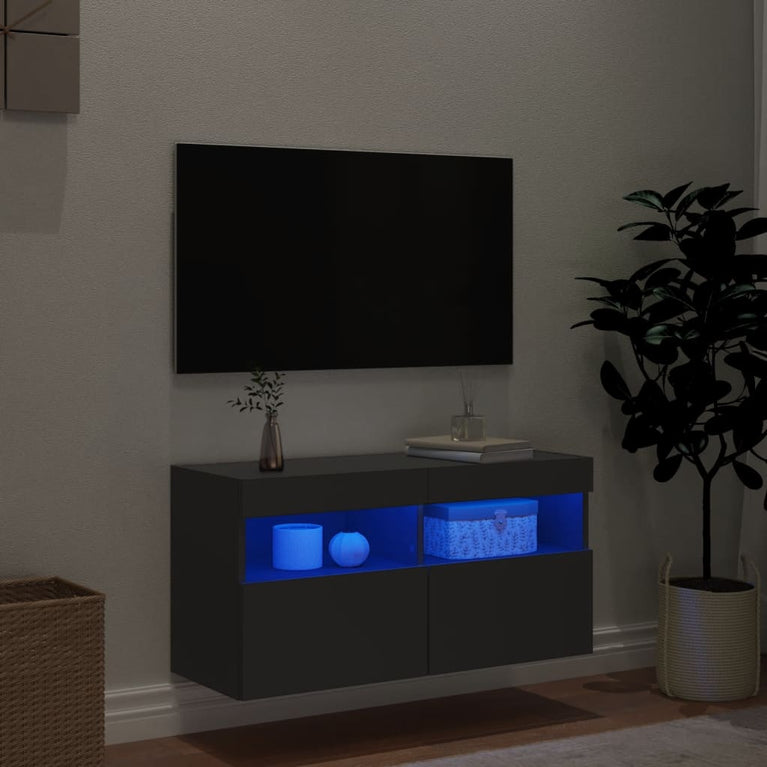 Tv-wandmeubel met LED-verlichting 80x30x40 cm zwart