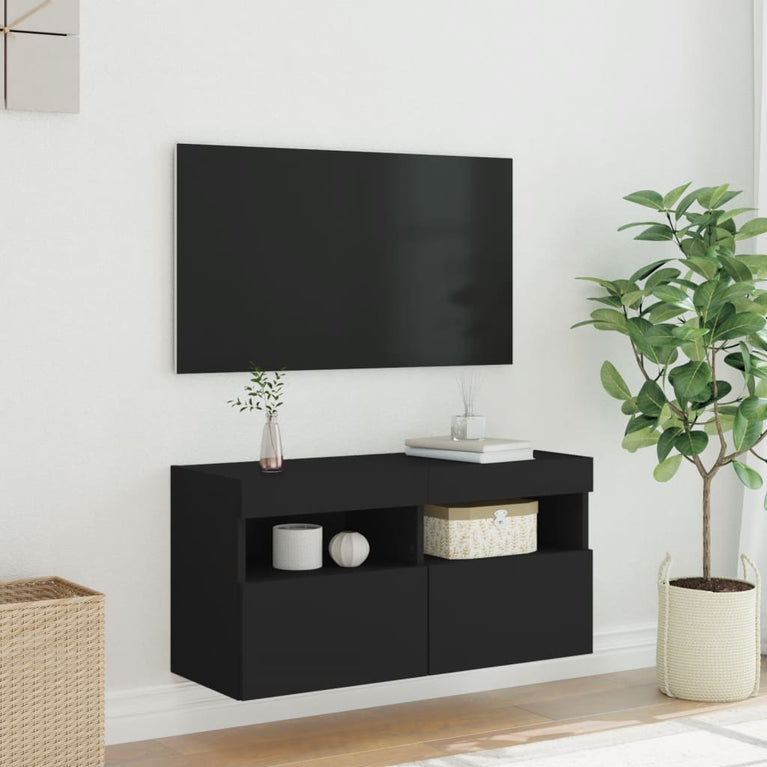 Tv-wandmeubel met LED-verlichting 80x30x40 cm zwart