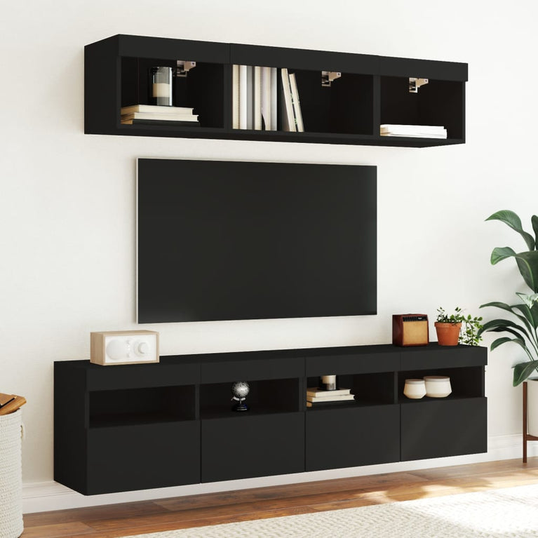 Tv-wandmeubel met LED-verlichting 80x30x40 cm zwart