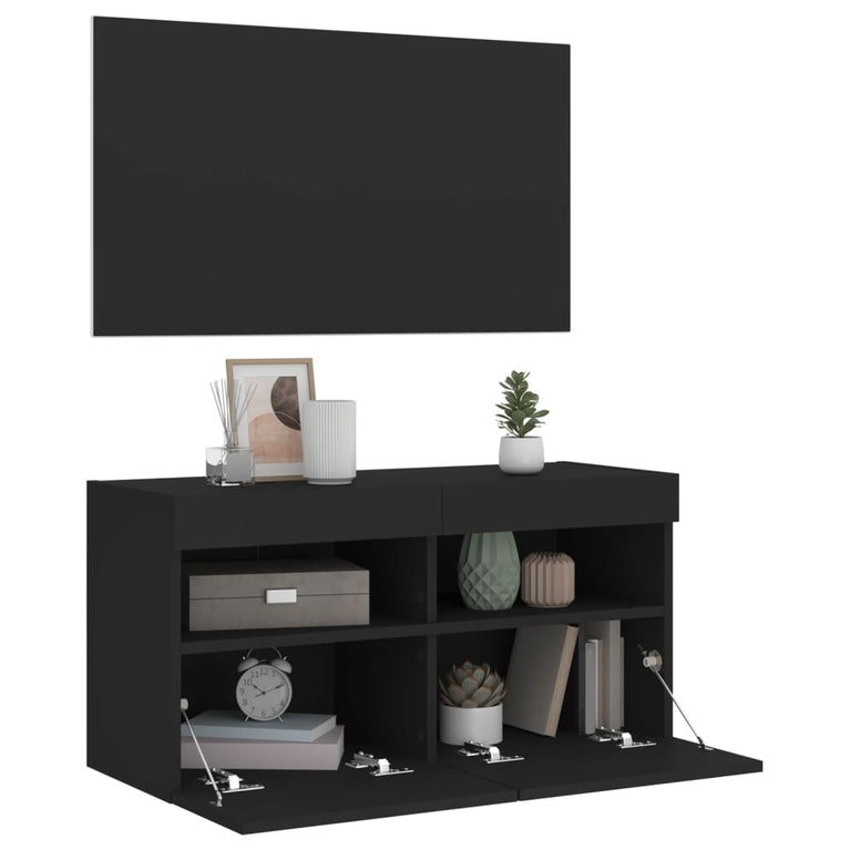 Tv-wandmeubel met LED-verlichting 80x30x40 cm zwart