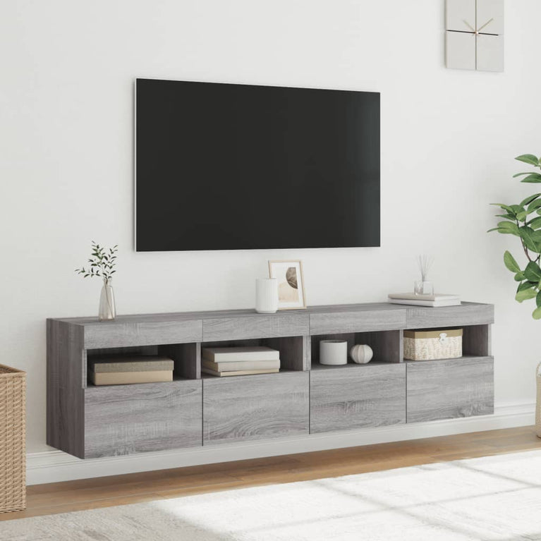 Tv-wandmeubels met LED 2 st 80x30x40 cm grijs sonoma eikenkleur