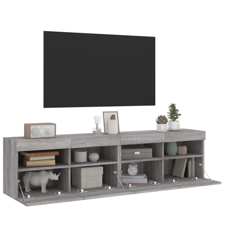 Tv-wandmeubels met LED 2 st 80x30x40 cm grijs sonoma eikenkleur