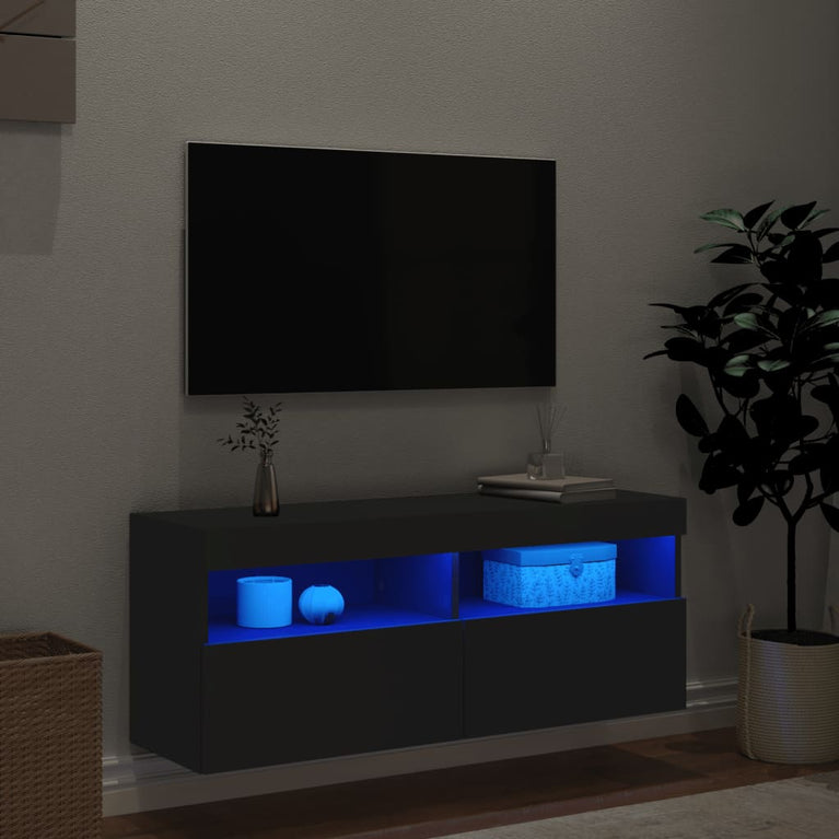 Tv-wandmeubel met LED-verlichting 100x30x40 cm zwart