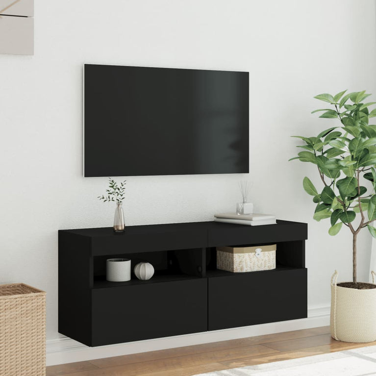 Tv-wandmeubel met LED-verlichting 100x30x40 cm zwart