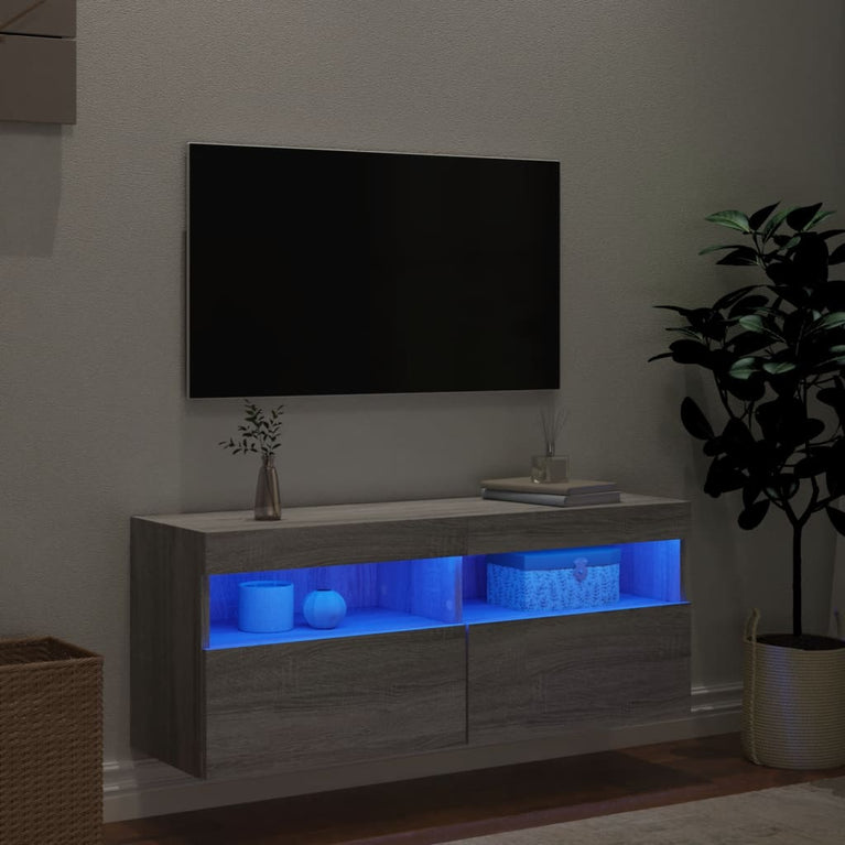 Tv-wandmeubel met LED-verlichting 100x30x40 cm grijs sonoma