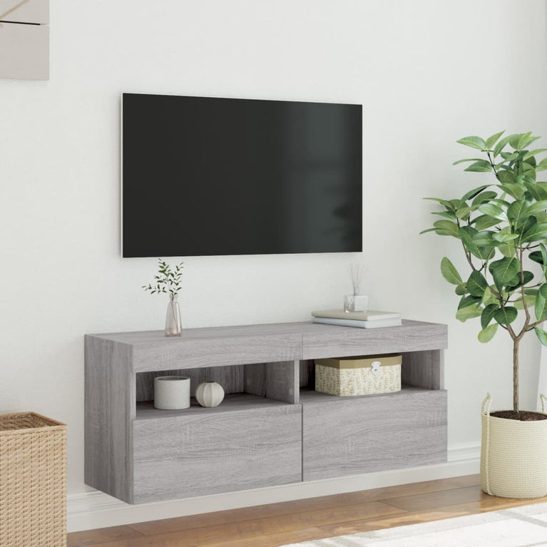 Tv-wandmeubel met LED-verlichting 100x30x40 cm grijs sonoma