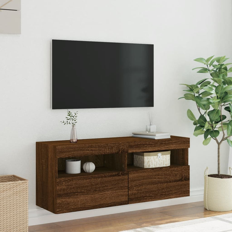 Tv-wandmeubel met LED-verlichting 100x30x40 cm bruineikenkleur