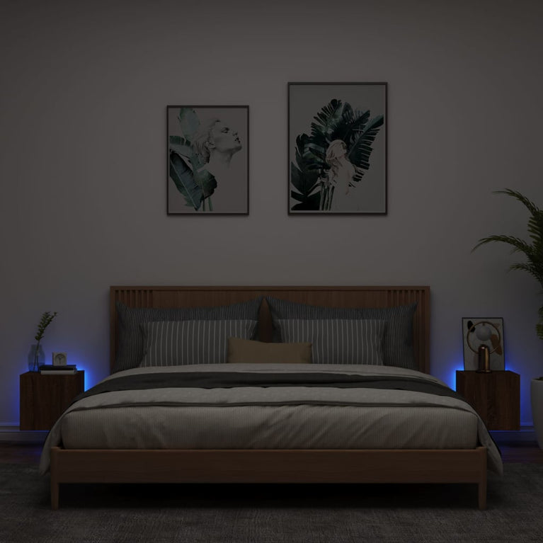 Tv-wandmeubelen met LED 2 st 30,5x35x30 cm bruineikenkleurig