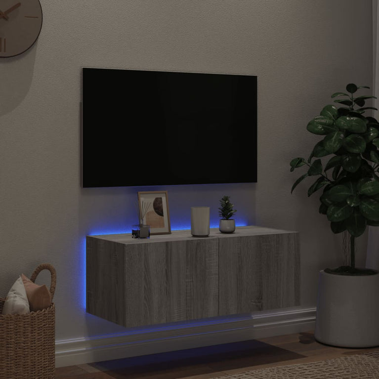 Tv-wandmeubel met LED-verlichting 80x35x31 cm grijs sonoma