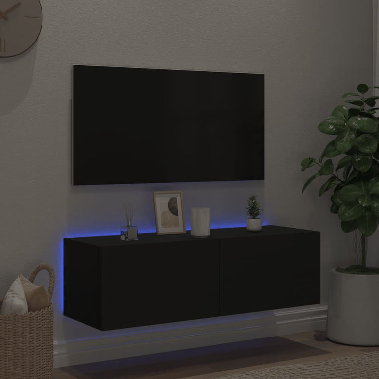 Tv-wandmeubel met LED-verlichting 100x35x31 cm zwart