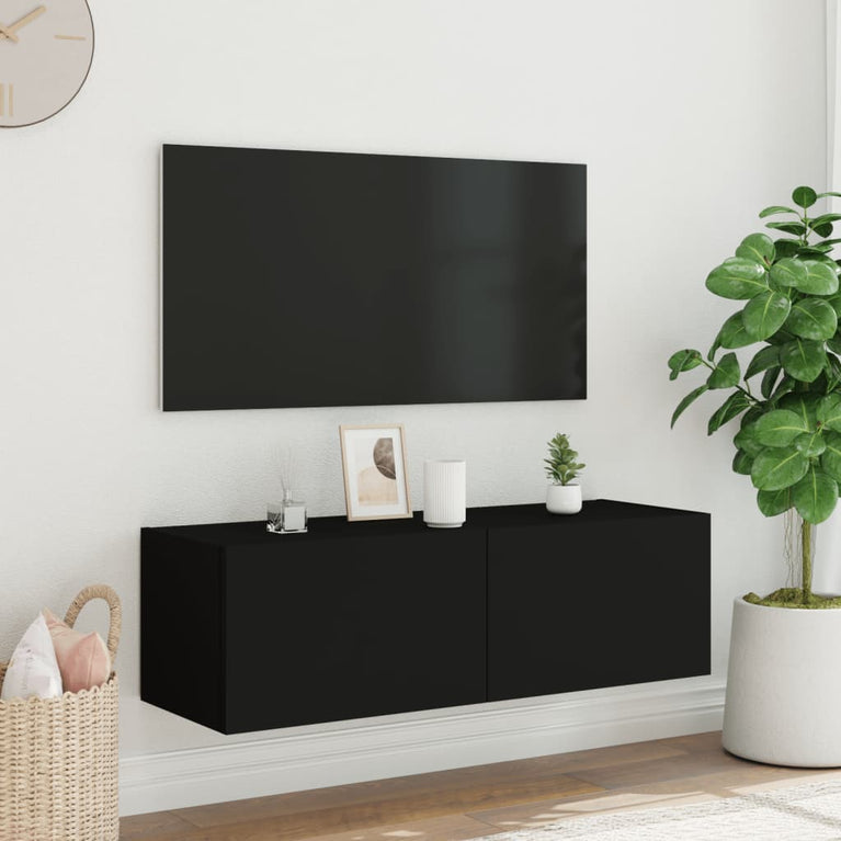 Tv-wandmeubel met LED-verlichting 100x35x31 cm zwart
