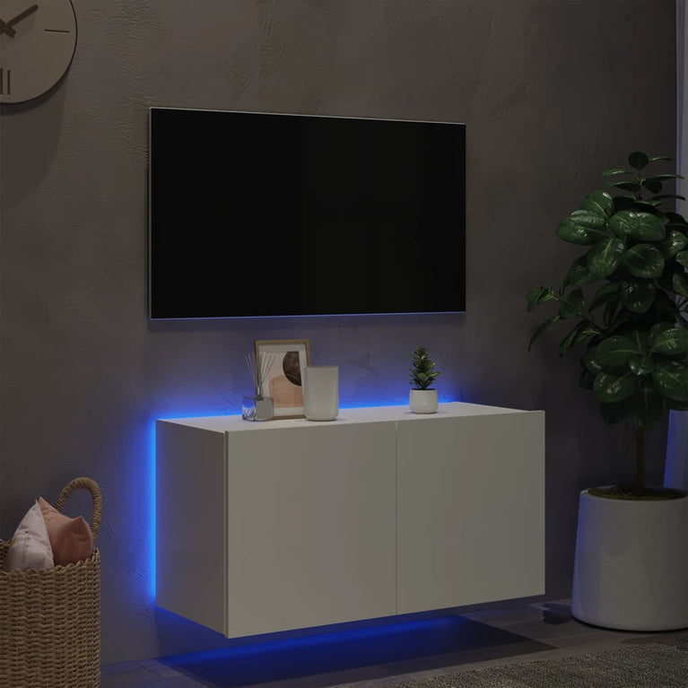 Tv-wandmeubel met LED-verlichting 80x35x41 cm wit