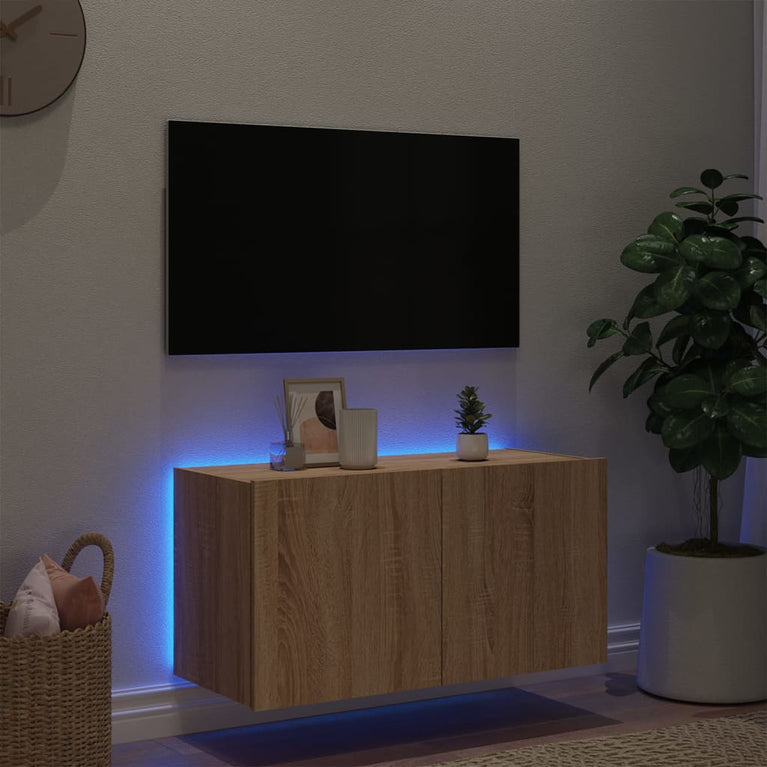 Tv-wandmeubel met LED-verlichting 80x35x41 cm sonoma eikenkleur