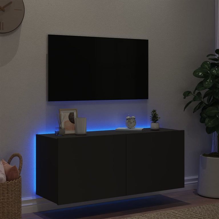 Tv-wandmeubel met LED-verlichting 100x35x41 cm zwart