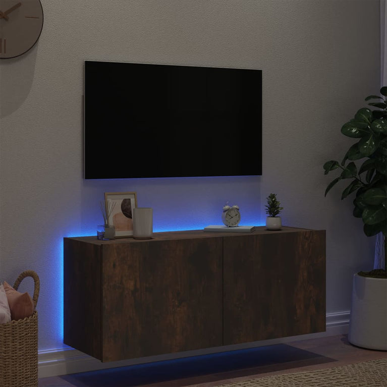 Tv-wandmeubel met LED-verlichting 100x35x41 cm gerookt eiken