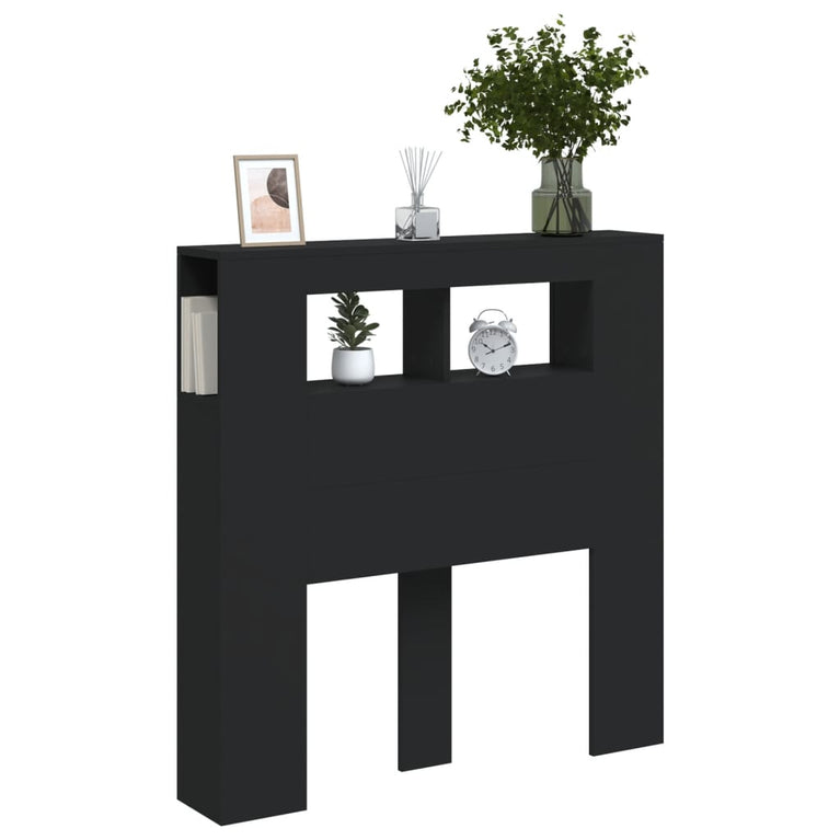 Hoofdeinde met LED 100x18,5x103,5 cm bewerkt hout zwart