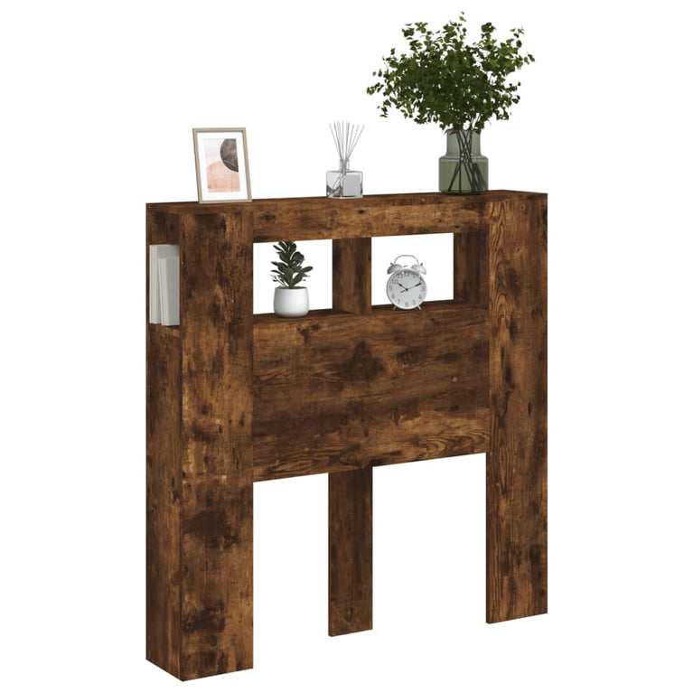 Hoofdeinde met LED 100x18,5x103,5 cm bewerkt hout gerookt eiken