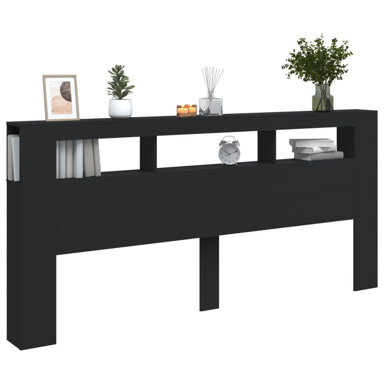 Hoofdeinde met LED 220x18,5x103,5 cm bewerkt hout zwart