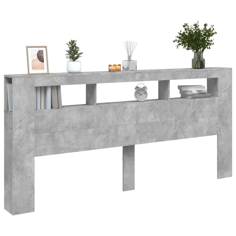 Hoofdeinde met LED 220x18,5x103,5 cm bewerkt hout betongrijs