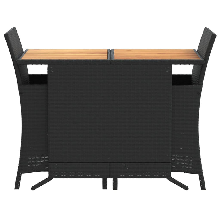 3-delige Bistroset met kussens poly rattan zwart