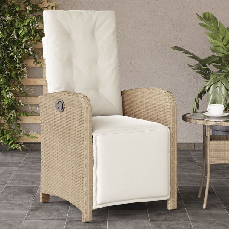 Tuinstoelen 2 st verstelbaar met voetensteun poly rattan beige