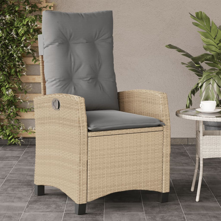 Tuinstoelen 2 st verstelbaar kussens poly rattan gemengd beige