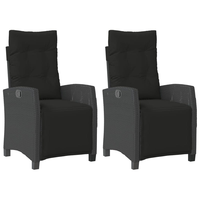 Tuinstoelen 2 st verstelbaar met voetensteun poly rattan zwart