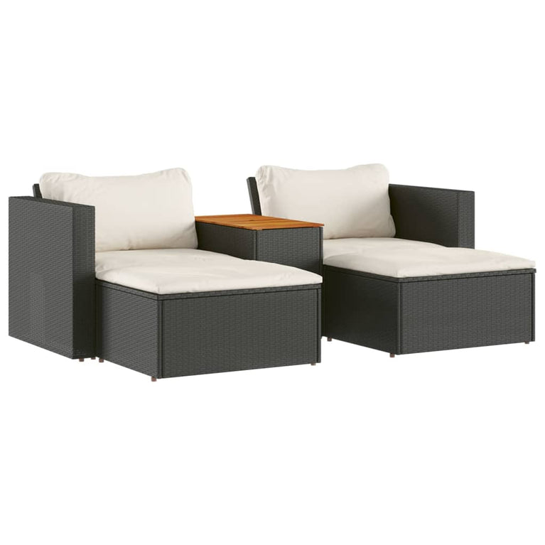 5-delige Loungeset met kussens poly rattan acacia zwart