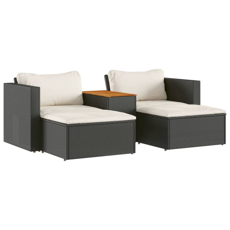 5-delige Loungeset met kussens poly rattan acacia zwart