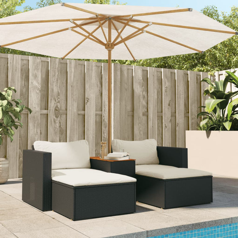 5-delige Loungeset met kussens poly rattan acacia zwart