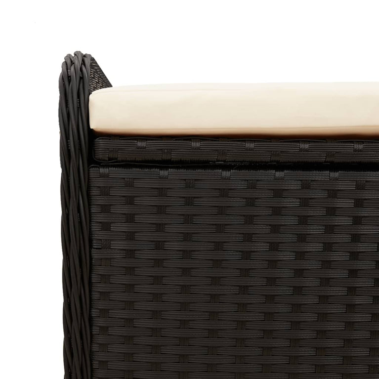 Opbergbankje met kussen 115x51x52 cm poly rattan zwart