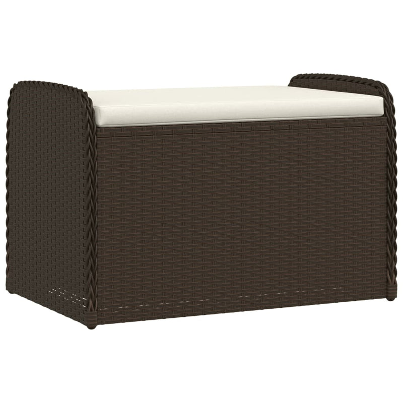 Opbergbankje met kussen 80x51x52 cm poly rattan bruin