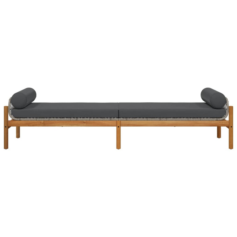 Tuinbank met kussen poly rattan acacia grijs