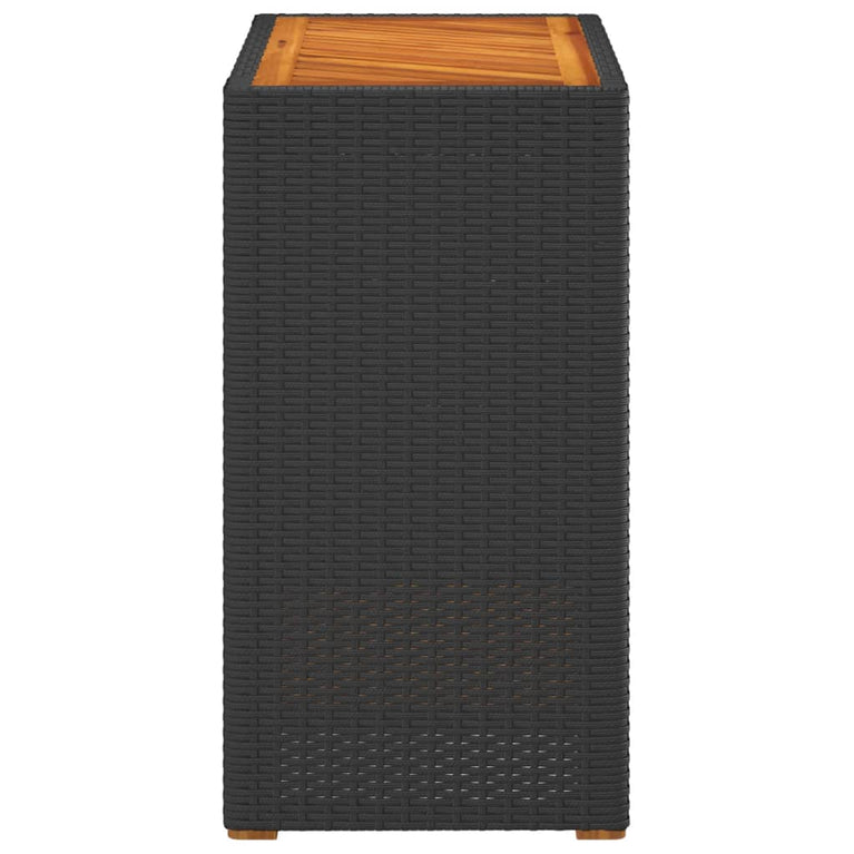 Tuinbijzettafel met houten blad 60x40x75 cm poly rattan zwart