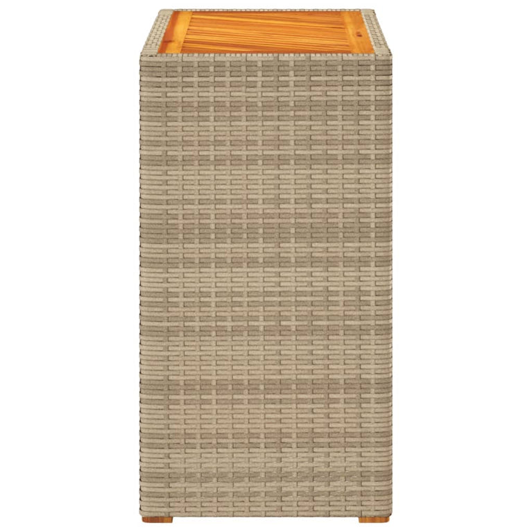 Tuinbijzettafel met houten blad 60x40x75 cm poly rattan beige