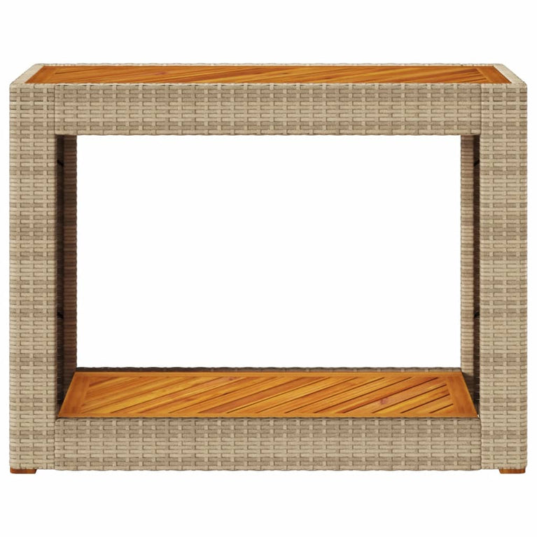 Tuinbijzettafel met houten blad 100x40x75 cm poly rattan beige