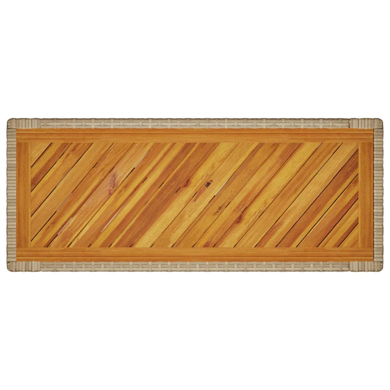 Tuinbijzettafel met houten blad 100x40x75 cm poly rattan beige