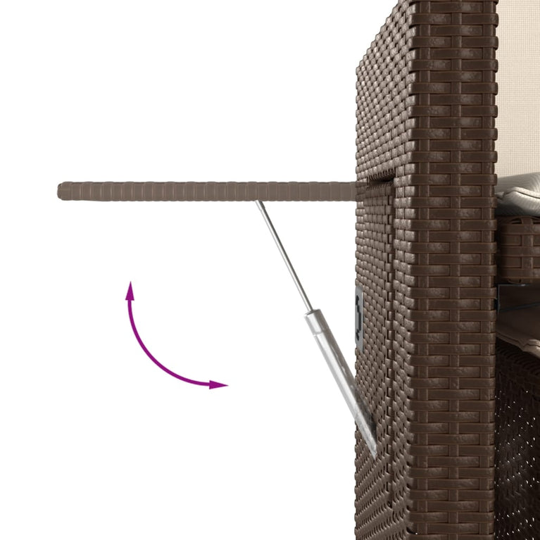 Tuinbankje verstelbaar met kussens poly rattan bruin