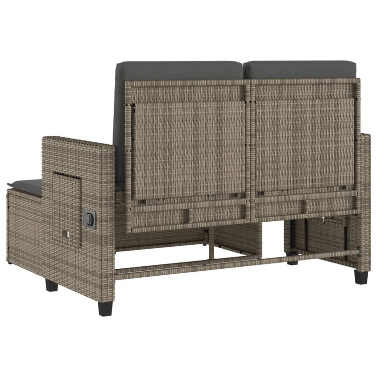 Tuinbankje verstelbaar met kussens poly rattan grijs