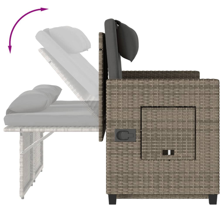 Tuinbankje verstelbaar met kussens poly rattan grijs