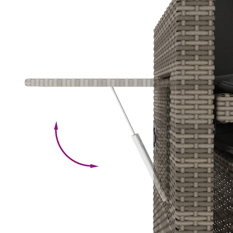 Tuinbankje verstelbaar met kussens poly rattan grijs