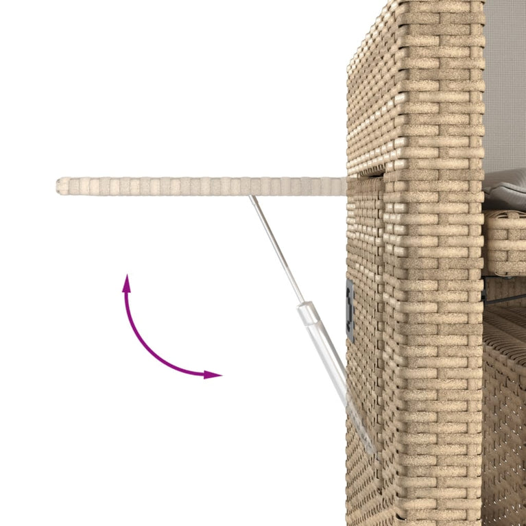 Tuinbankje verstelbaar met kussens poly rattan beige