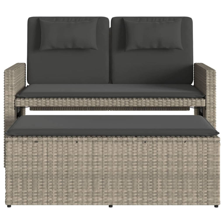 Tuinbankje verstelbaar met kussens poly rattan lichtgrijs