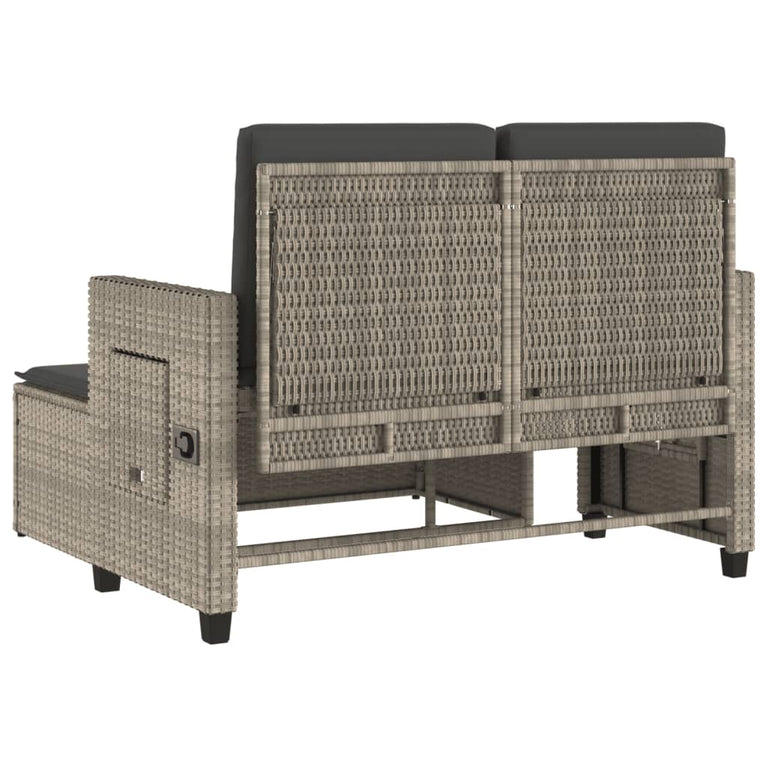 Tuinbankje verstelbaar met kussens poly rattan lichtgrijs