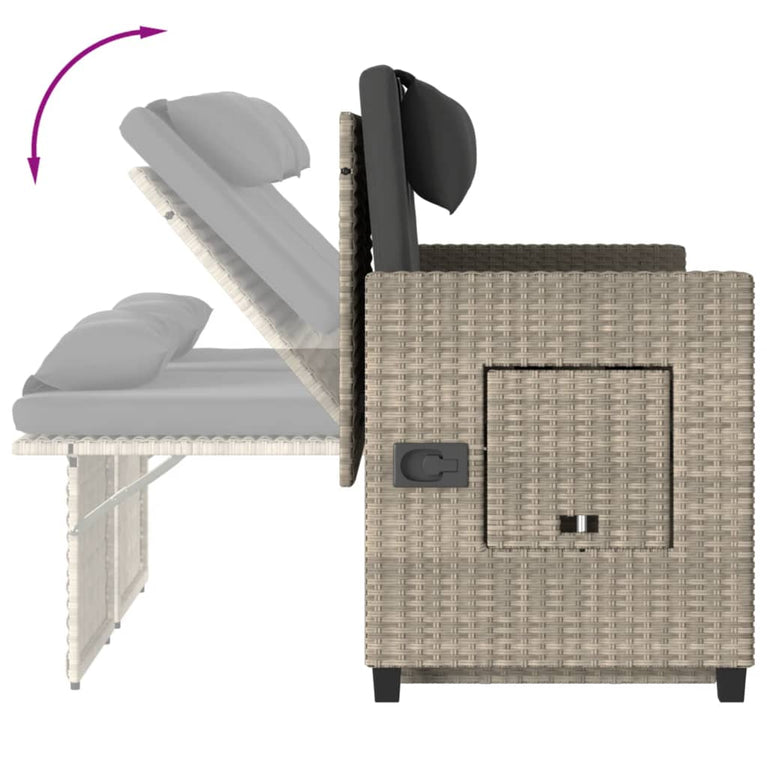 Tuinbankje verstelbaar met kussens poly rattan lichtgrijs