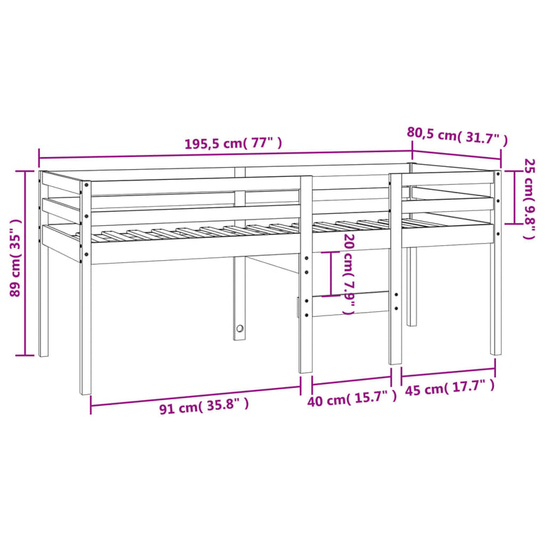 Hoogslaper massief grenenhout wasbruin 75x190 cm