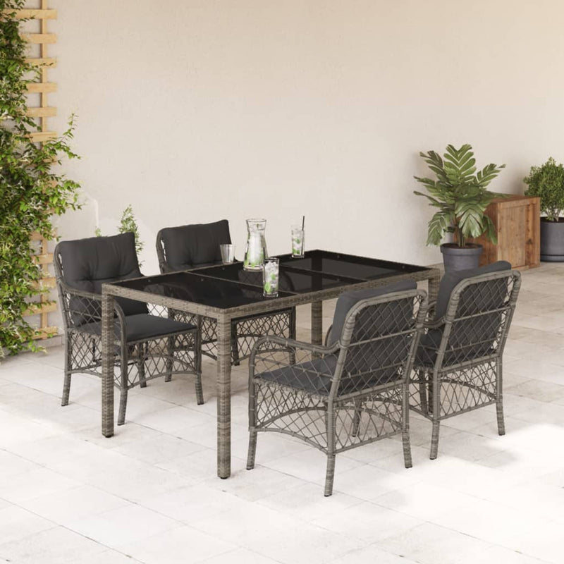 5-delige Tuinset met kussens poly rattan grijs
